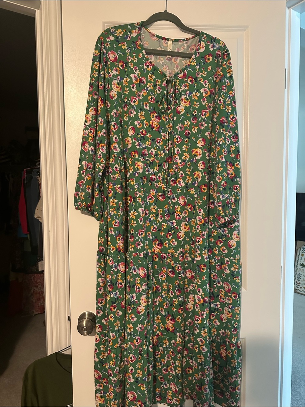 Boutique Celeste Floral Green Long Sleeve Maxi Dress - Green Floral